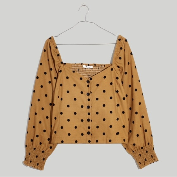 Corduroy Sweetheart Smocked-Back Top in Dot Button Frony Smocked Sleeve Size 10 - Picture 3 of 9